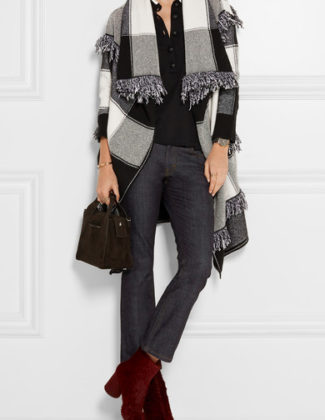 BURBERRY PRORSUM Fringed checked wool and cashmere-blend cardigan black ivory cashmere cardigans fall 2016