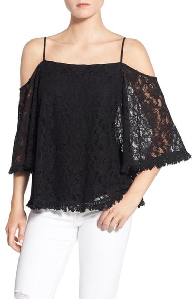 Bailey 44 'Tusk' Lace Cold Shoulder Top Fringe Trim Black fringe tops summer fall
