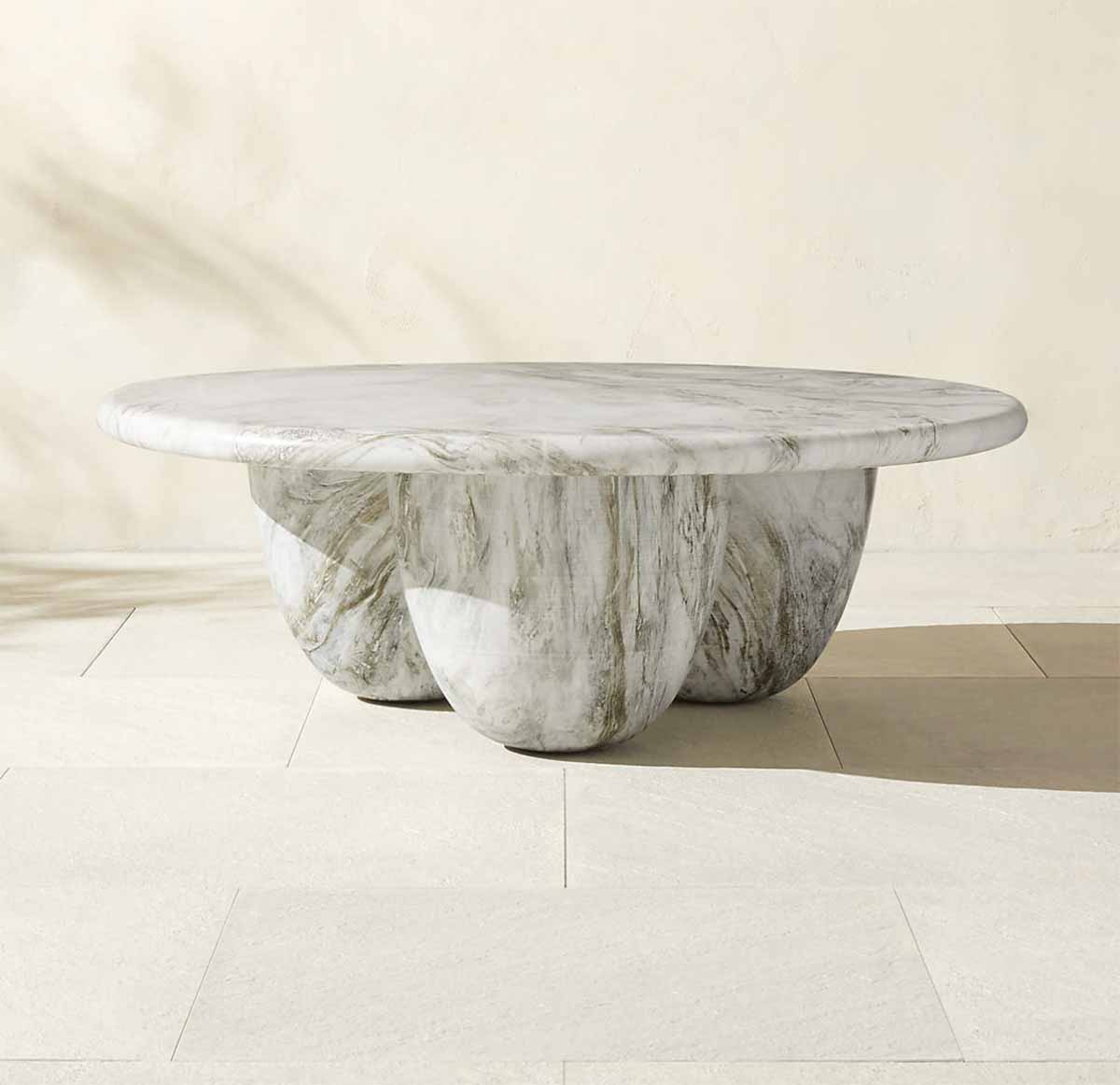 CB2 Cova Round Marbled Resin Indoor/Outdoor Coffee Table best marble coffee tables