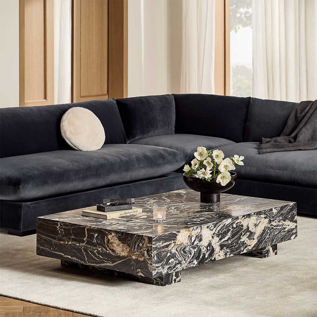 CB2 Enyo 55" Rectangular Black Marble Coffee Table Best marble coffee tables