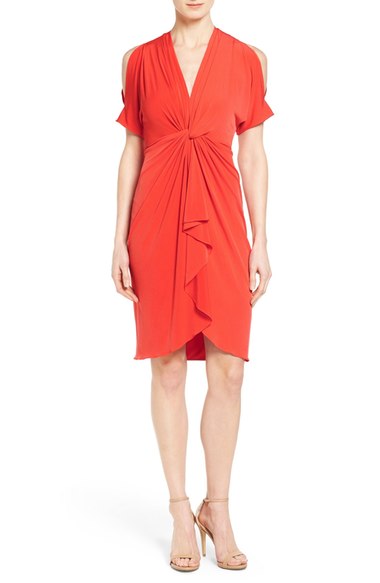 Catherine Catherine Malandrino 'Emily' Cold Shoulder Twist Front Dress Fire Poppy cold shoulder dresses fall wedding guest
