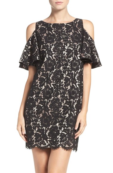 Chelsea28 Cold Shoulder Lace Shift Dress Black lace dresses fall wedding guest