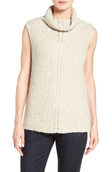 Classiques Entier® Sleeveless Cowl Neck Sweater Beige Moonlight Tweed cowl neck sweaters fall 2016