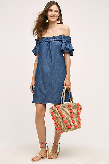 Corey Lynn Calter Denim Off The Shoulder Dress Dark Denim Anthropologie anthro days