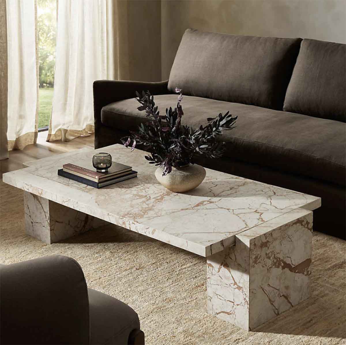 Crate and Barrel Romano Marble 61" Rectangular Coffee Table best marble coffee tables