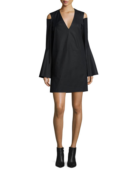 Derek Lam Bell-Sleeve Cold-Shoulder Dress Navy Blue wedding guest dresses fall cold shoulder 