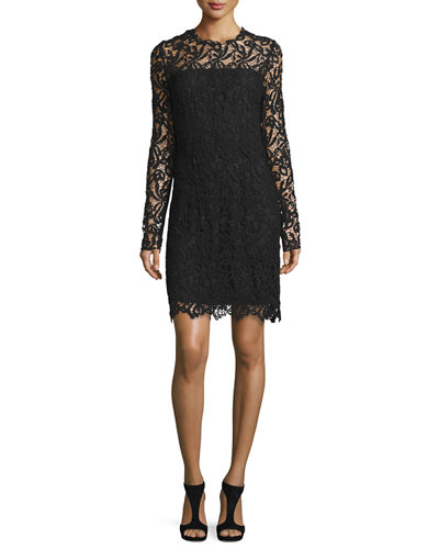 Elie Tahari Priscilla Long-Sleeve Lace Cocktail Dress Black lace dresses fall wedding guest