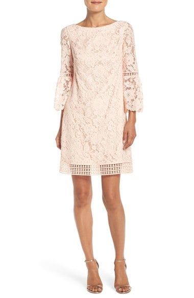 Eliza J Bell Sleeve Lace Shift Dress (Regular & Petite) Blush