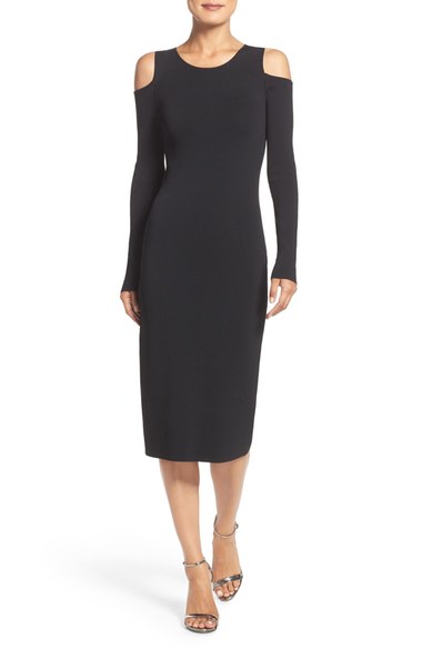 Eliza J Cold Shoulder Knit Body-Con Dress Black cold shoulder dresses fall wedding guest season