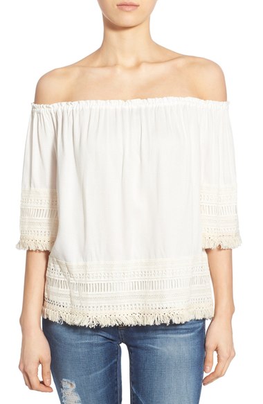 Ella Moss 'Lilita' Macramé Trim Off the Shoulder Top White fringe tops summer fall