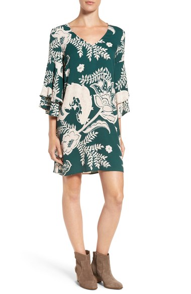 Ella Moss 'Riya' Bell Sleeve Shift Dress Hunter bell sleeve dresses fall 2016