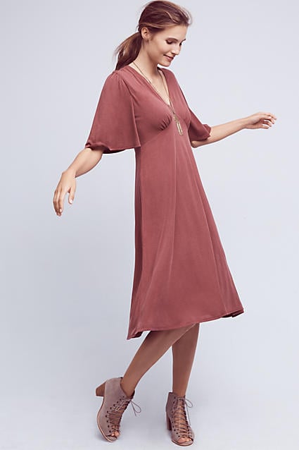 Eri + Ali Eliza Deep-V Midi Dress Wine Anthropologie anthro days