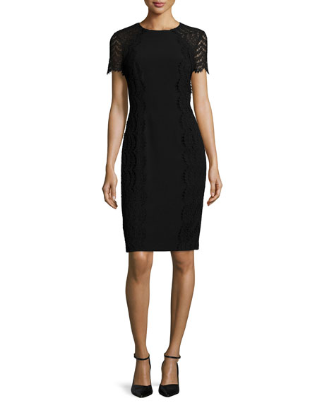 Escada Short-Sleeve French-Lace Dress Black  lace dresses fall wedding guest
