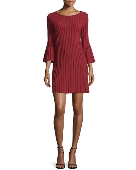 Fendi Bell-Sleeve Ribbed Dress Marrakech Red bell sleeve dresses fall 2016