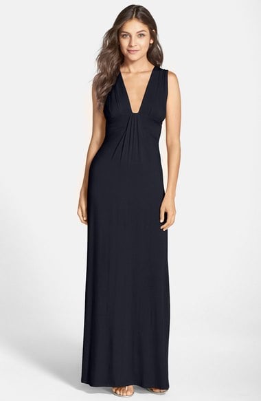 Fraiche by J Deep V-Neck Jersey Maxi Dress Black maxi dresses fall wedding guest