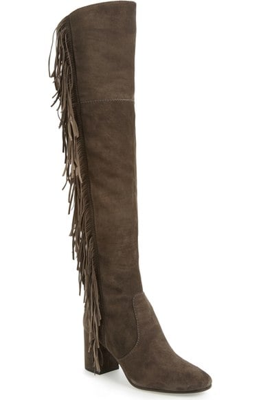 Frye 'Jodi' Fringe Over the Knee Boot (Women) Smoke Suede over the knee boots for fall 