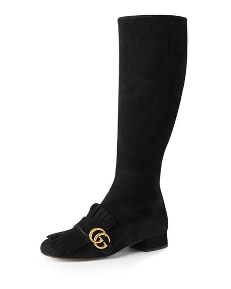 Gucci Marmont Suede 25mm Knee Boot Black over the knee boots fall 2016