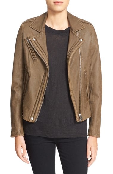 IRO 'Han' Lambskin Leather Moto Jacket Dark Khaki leather moto jackets fall 2016