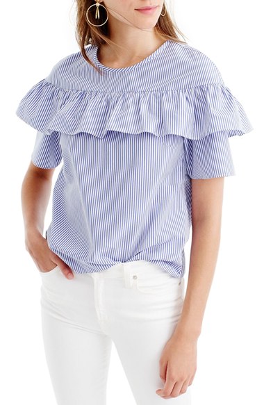 J.Crew 'Edie' Ruffle Top Blue Stripe Nordstrom j.crew at nordstrom fall fashion women