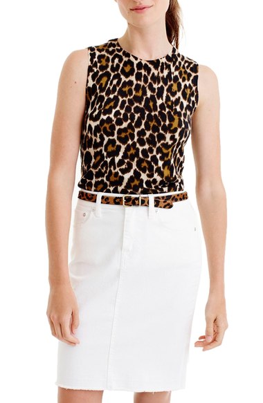 J.Crew 'Jackie' Leopard Lightweight Wool Sweater Shell Black Amber Nordstrom