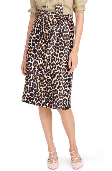 J.Crew Leopard Print Tie Waist Skirt (Regular & Petite) Black Amber Nordstrom