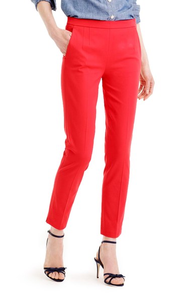 J.Crew 'Martie' Bi-Stretch Cotton Blend Pants (Regular & Petite) Cropped Warm Cerise Nordstrom