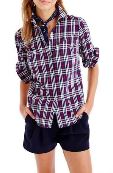 J.Crew Perfect Plaid Shirt (Regular & Petite) Navy Red Nordstrom