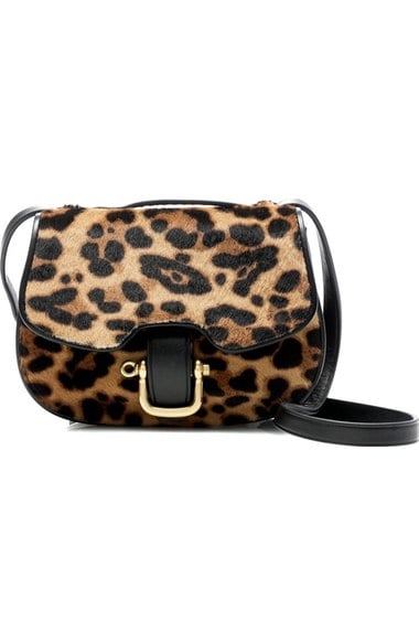 J.Crew 'Rider' Italian Leather & Genuine Calf Hair Mini Bag Hazelnut Leopard Calf Hair Nordstrom