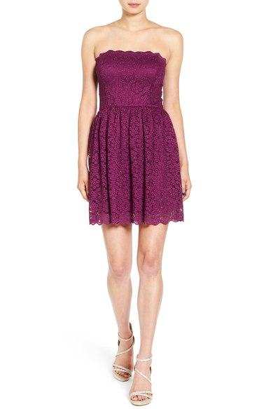 Jump Apparel Strapless Lace Fit & Flare Dress Ruby lace dresses fall wedding guest season