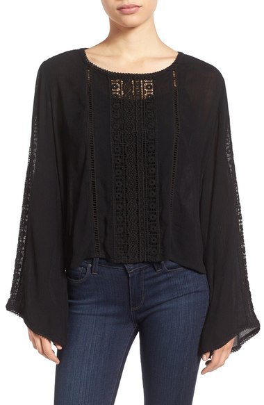 KUT from the Kloth 'Samantha' Bell Sleeve Embroidered Gauze Top Black bell sleeve tops for fall