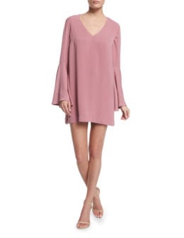 Keepsake Faithful Bell-Sleeve Mini Dress Rose Pink bell sleeve dresses fall 2016