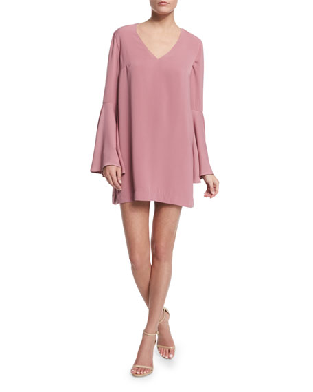 Keepsake Faithful Bell-Sleeve Mini Dress Rose Pink bell sleeve dresses fall 2016