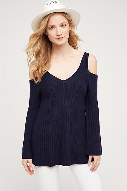  Knitted & Knotted Open-Shoulder Pullover Navy Blue cold shoulder sweaters fall 2016