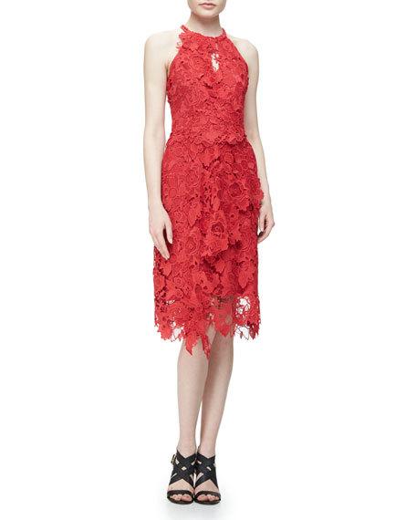 Kobi Halperin Jade Halter-Neck Blossom-Lace Dress Crimson lace dresses fall wedding guest