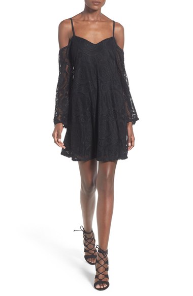 Love, Fire Cold Shoulder Crochet Shift Dress Black