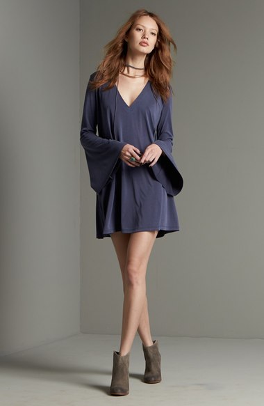 Lush V-Neck Bell Sleeve Knit Dress Navy bell sleeve dresses fall 2016