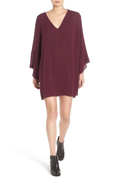 Lush 'Whitney' Bell Sleeve Woven Shift Dress Plum bell sleeve dresses fall 2016