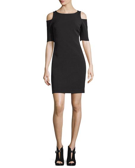 MICHAEL Michael Kors Structured Bateau-Neck Cold-Shoulder Dress Black cold shoulder dresses fall wedding guest