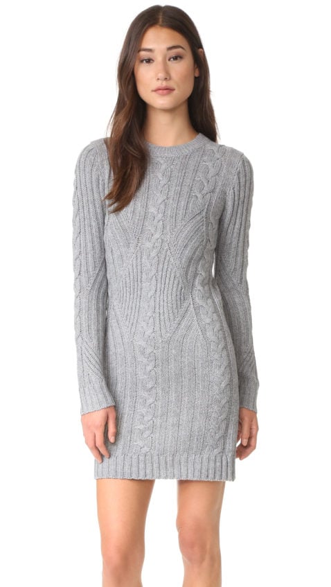 Moon River Long Sleeve Sweater Dress Cable Detailing Heather Grey sweater dresses fall 2016