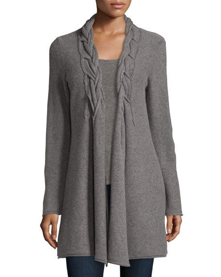 Neiman Marcus Cashmere Collection Reverse Braided Cashmere Cardigan Heather Grey cashmere cardigans fall 2016