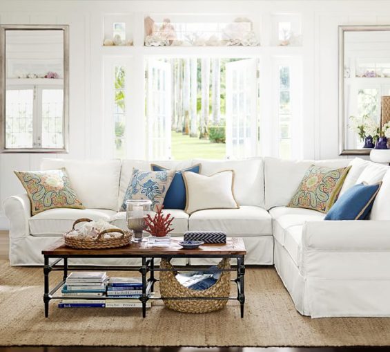 PB COMFORT ROLL ARM SLIPCOVERED 3-PIECE SECTIONAL WITH WEDGE Pottery Barn slipcovered furniture sale