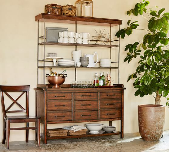 Pottery Barn BENCHWRIGHT ENTERTAINING CONSOLE TABLE & HUTCH pottery barn warehouse clearance sale