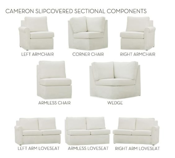 Pottery Barn BUILD YOUR OWN - CAMERON ROLL ARM SLIPCOVERED SECTIONAL COMPONENTS sale