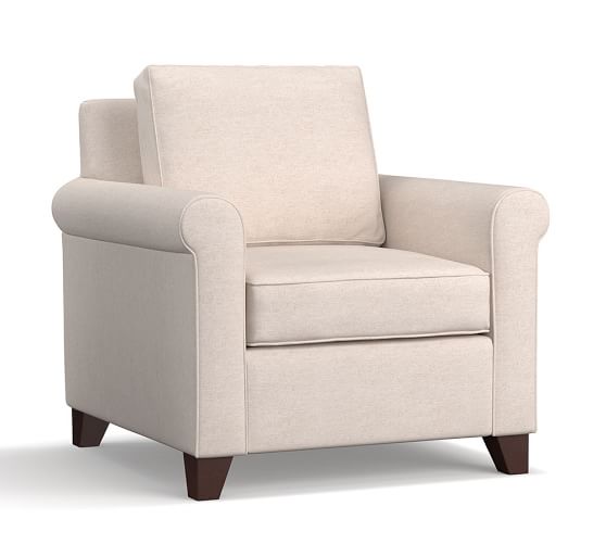 Pottery Barn CAMERON ROLL ARM UPHOLSTERED ARMCHAIR pottery barn upholstered furniture sale