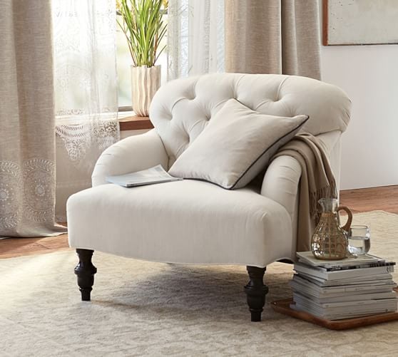 Pottery Barn CLARA UPHOLSTERED TUFTED ARMCHAIR pottery barn upholstered furniture sale