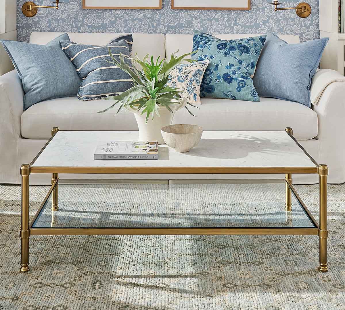 Pottery Barn Everson Rectangular Marble Coffee Table (52") best marble coffee tables