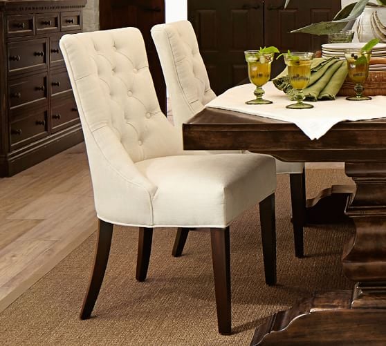 Pottery Barn HAYES TUFTED SIDE CHAIR Performance Everydaysuede Oat pottery barn warehouse clearance sale