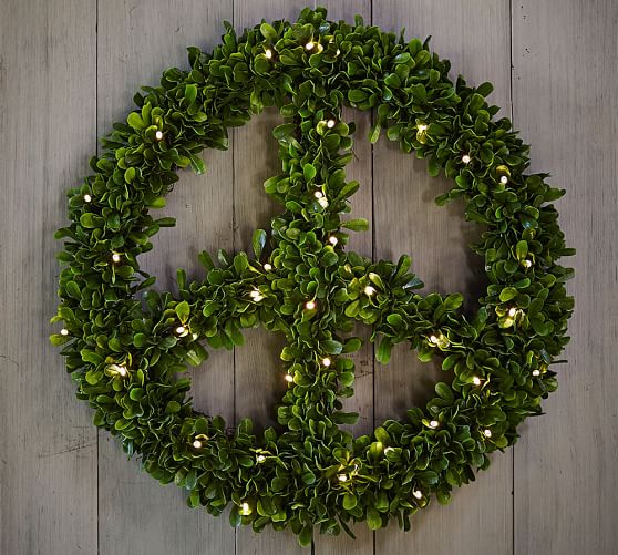 Pottery Barn LIT BOXWOOD PEACE WREATH pottery barn 20% sale