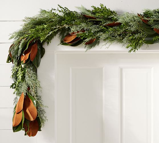 Pottery Barn LIVE FRESH BUNCHES GARLAND Magnolia Boxwood Firs Cedars pottery barn 20% sale