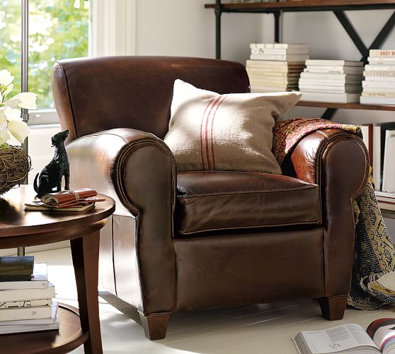 Pottery Barn MANHATTAN LEATHER ARMCHAIR pottery barn warehouse clearance sale